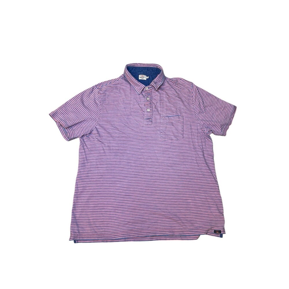 Faherty Movement Polo Shirt Mens XL Blue Pink Striped Short Sleeve Cotton